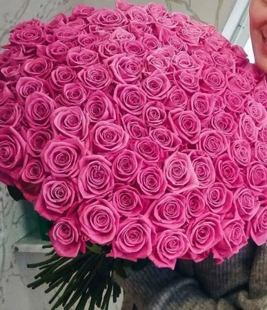 101 розовых роз 40 см под ленту
